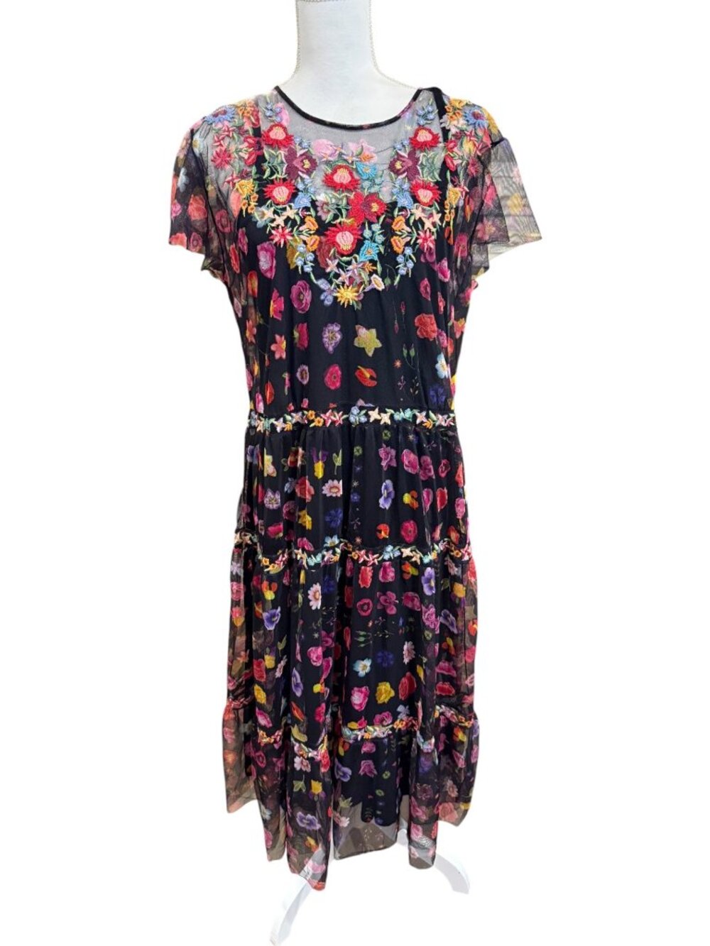 Johnny Was Biya RHEIA TIERED MESH DRESS Large